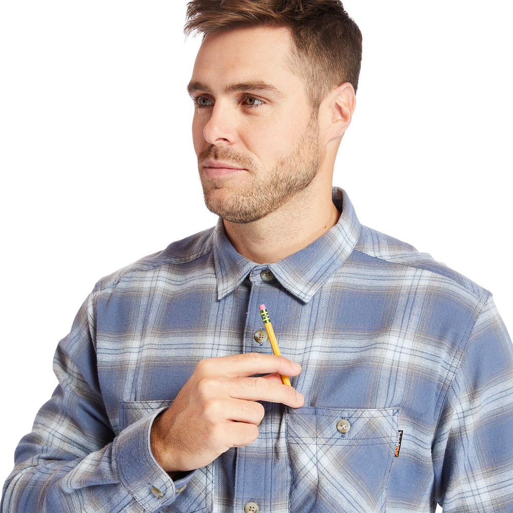 Timberland Mens Shirts PRO® Big & Tall Woodfort Flex Flannel Work - Blue - India UP8952376